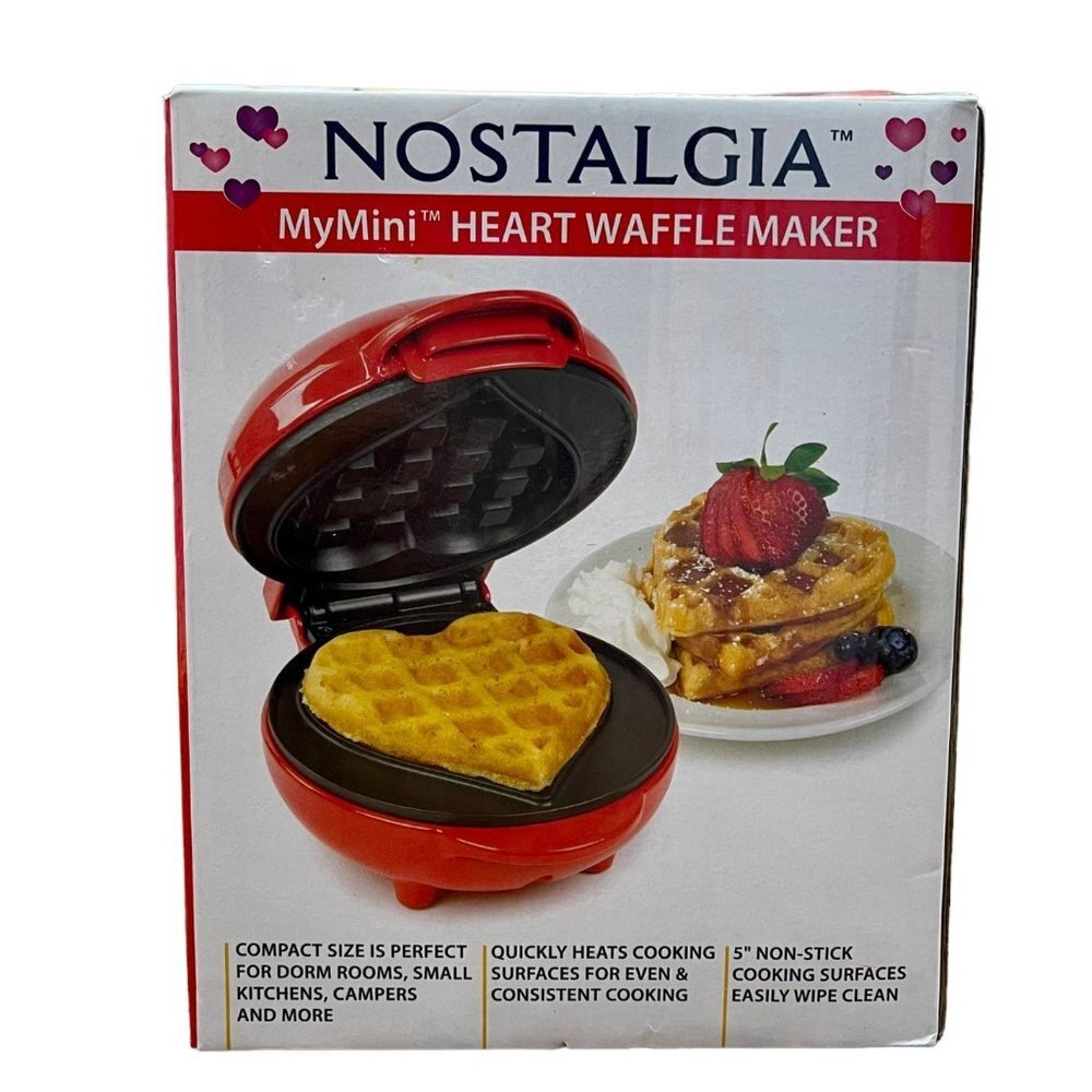 Nostalgia MyMini Heart Shape Waffle Maker 5 Inch Red New Sealed